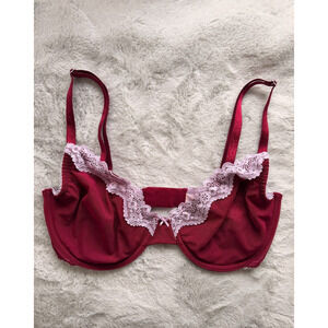 Victoria's Secret Tease Unlined Demi Bra 32DDD Cranberry Wine Lace Bow Trim
